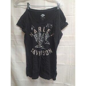 Women's Black With Silver Harley Davidson Logo Size Small V Neck T-shirt